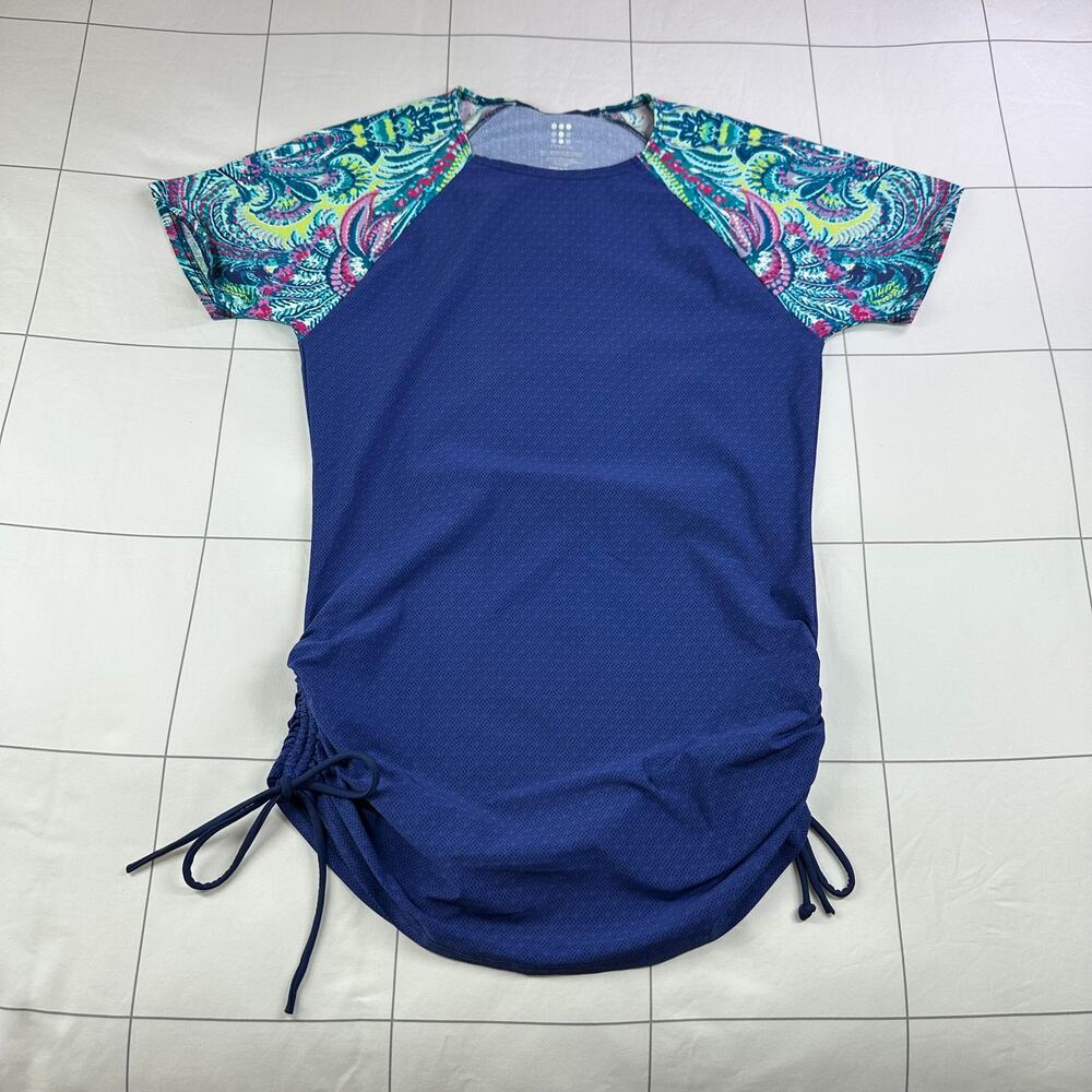 Title Nine Swim Shirt Womens Medium Blue Paisley Side Ruched Athletic Vacation